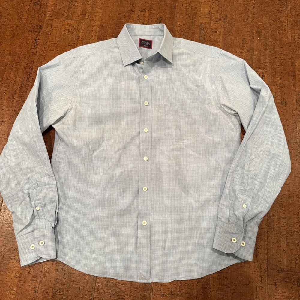 Untuckit Men’s Medium Blue Plaid Button Down Shirt Cotton